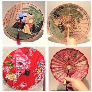 Brand New 2pc Handmade Oil Paper & Fabric Chinese Umbrellas Folk Crafts 美濃李家傘